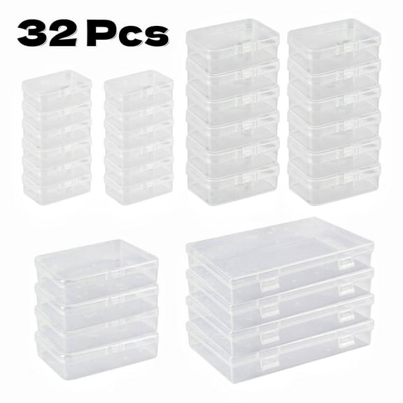 WuPing 32 Pcs Plastic Boxes, Mixed Sizes, Rectangular, Empty Mini Storage Boxes with Hinged Lid
