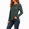 thumbnail image 2 of Women's Long Sleeve Ribbed Knit Tops Crew Neck Lace Crochet Casual Tunic Shirts for Fall Daily Work Wear, 2 of 7