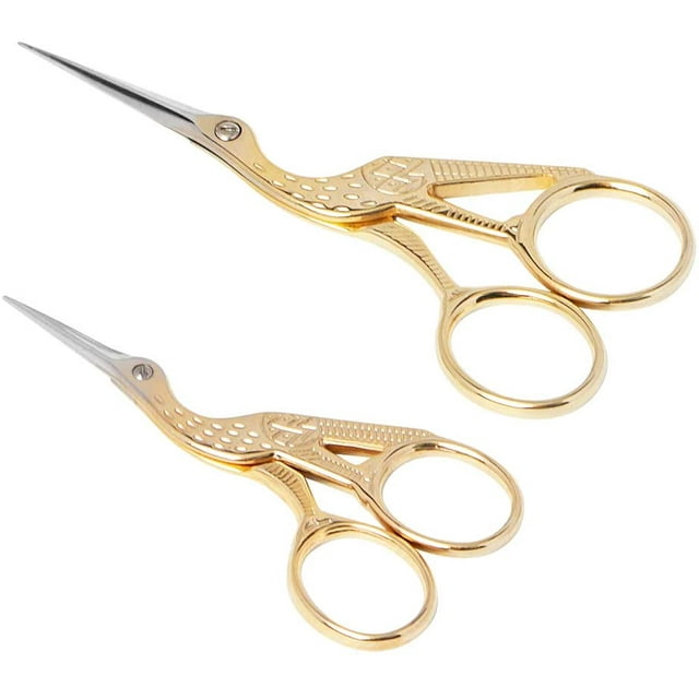 (Gold, 11.5 cm + 9.5 cm) Set of 2 embroidery scissors, small crane