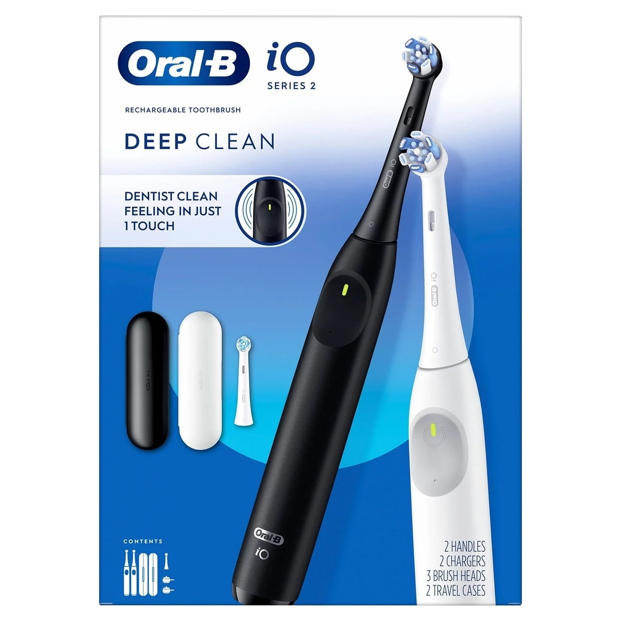 Oral-B iO Series 2 Electric Toothbrush, Twin Pack, White and Black