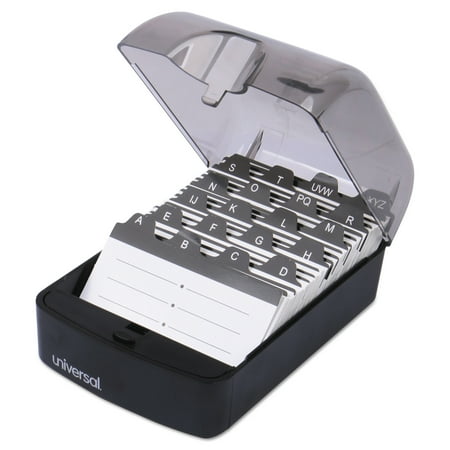 Universal Push-Button Business Card File, Plastic, 4 x 5 3/4 x 2 3/4, Black