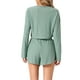 thumbnail image 3 of Pijamas de descanso para mujeres INSPIRE CHIC, con blusas de manga larga con corte y pantalones cortos con abertura, conjuntos XS en verde, 3 of 5