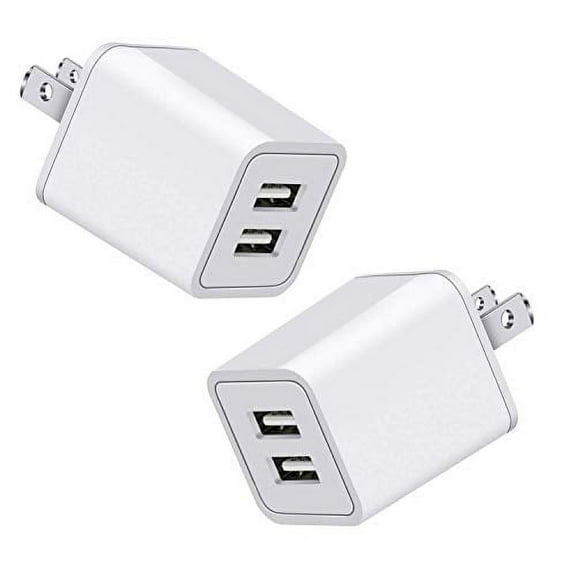 Wall Charger, 2.4A 12W Dual Port Portable Universal USB Wall Charger for Apple iPhone,iPad, Samsung Galaxy, HTC Nexus Moto BlackBerry, Bluetooth Speaker Headset & Power Bank, White (2-Pack)