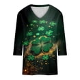 thumbnail image 5 of Women's Blouses,St Patrick's Day Shirts Women Shamrock Clover Graphic Tees 3/4 Sleeve Vneck Irish Holiday Tops Casual Loose Blouse, 5 of 5