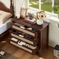 thumbnail image 6 of LELELINKY 2pc 3-Drawer Storage Nightstand, 31.5" Wide Rattan Bedside Table - Boho Tall Cabinet for Bedroom, Living Room - Brown Finish, 6 of 7