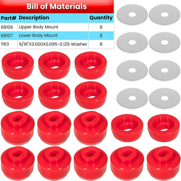 24-Piece Cab Mount Bushing Kit For 1999-2014 Chevy Silverado & GMC Sierra – Red Polyurethane 7-141