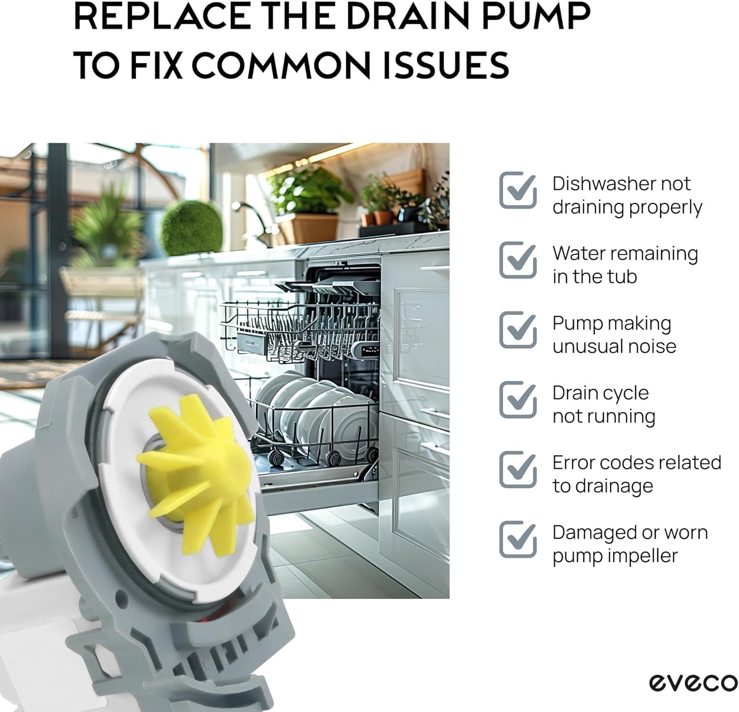 Dishwasher Drain Pump Replacement - Compatible with Whirlpool Kenmore Maytag Kitchen Aid Dishwashers