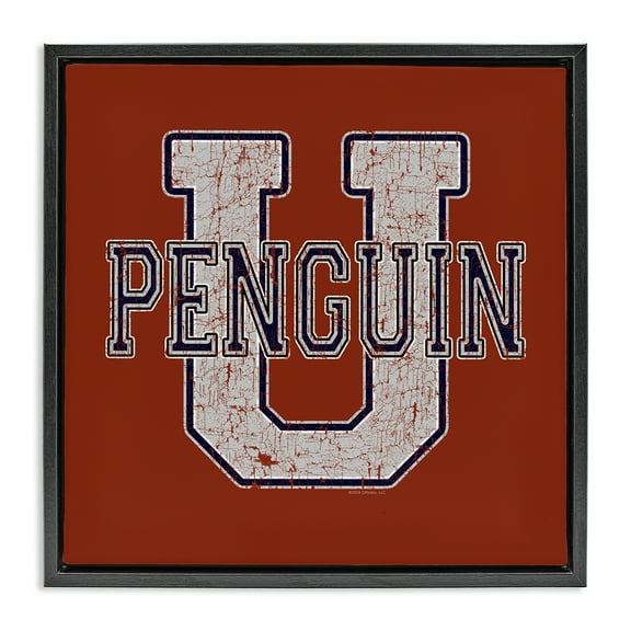 Stupell Industries Penguin U Varsity Animals Painting Black Floater Framed Canvas Art Print Wall Art, 18 x 18