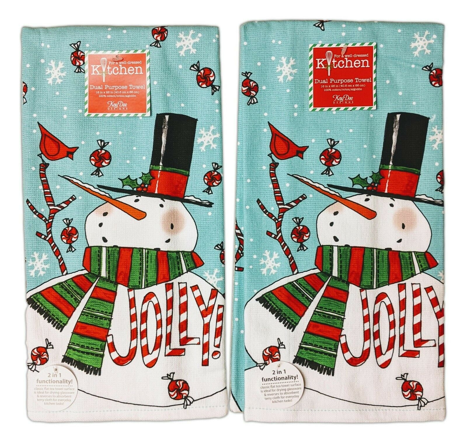 Set of 3 CHRISTMAS Snowman Happy Holiday 2 kitchen towels 1 potholder Kitchen 