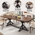 thumbnail image 5 of Blotout 95" Large Farmhouse Dining Table for 10-12 Person, Farmhouse Wood Long Rectangle Kitchen Table w/ Wood Strip Base, Rustic Brown Black Dining Table for Kitchen Living Room, 95 x 40 x 30 Inch, 5 of 10