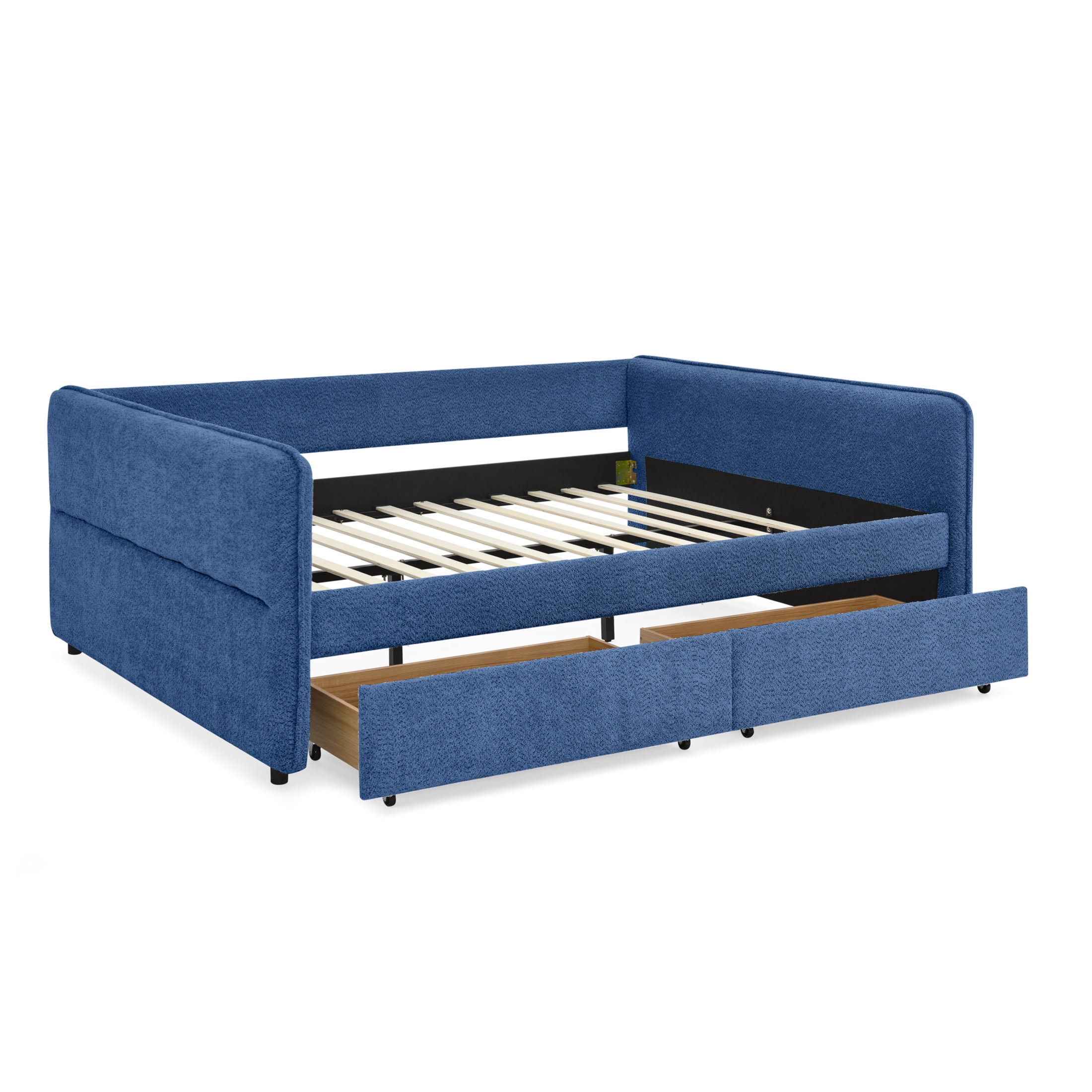 Noble House Zenton Queen Size Boucle Daybed, Upholstered Tufted Sofa Bed Frame with Under-Bed Storage Drawers, Blue