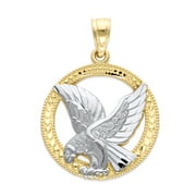 10k Real Solid Two Tone Gold Eagle Pendant, USA Jewelry Gifts for Her