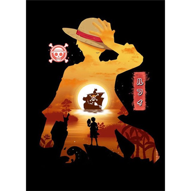 Hilo algodón ecológico bordado 11CT 3 hebras impresión 40*55cm silueta-Kit serie película y televisión punto cruz One Piece Luffy