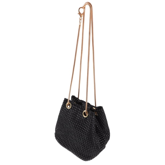 LEORX Cool Bucket Shape Black Crossbody Purse Rhinestone 1Set for Women