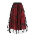 thumbnail image 3 of SWSMCLT Women's Long Skirt High Waisted Tulle Skirt Embroidered Elastic Waist Spring Pleated Tulle Mesh Flowy Burgundy Large, 3 of 4