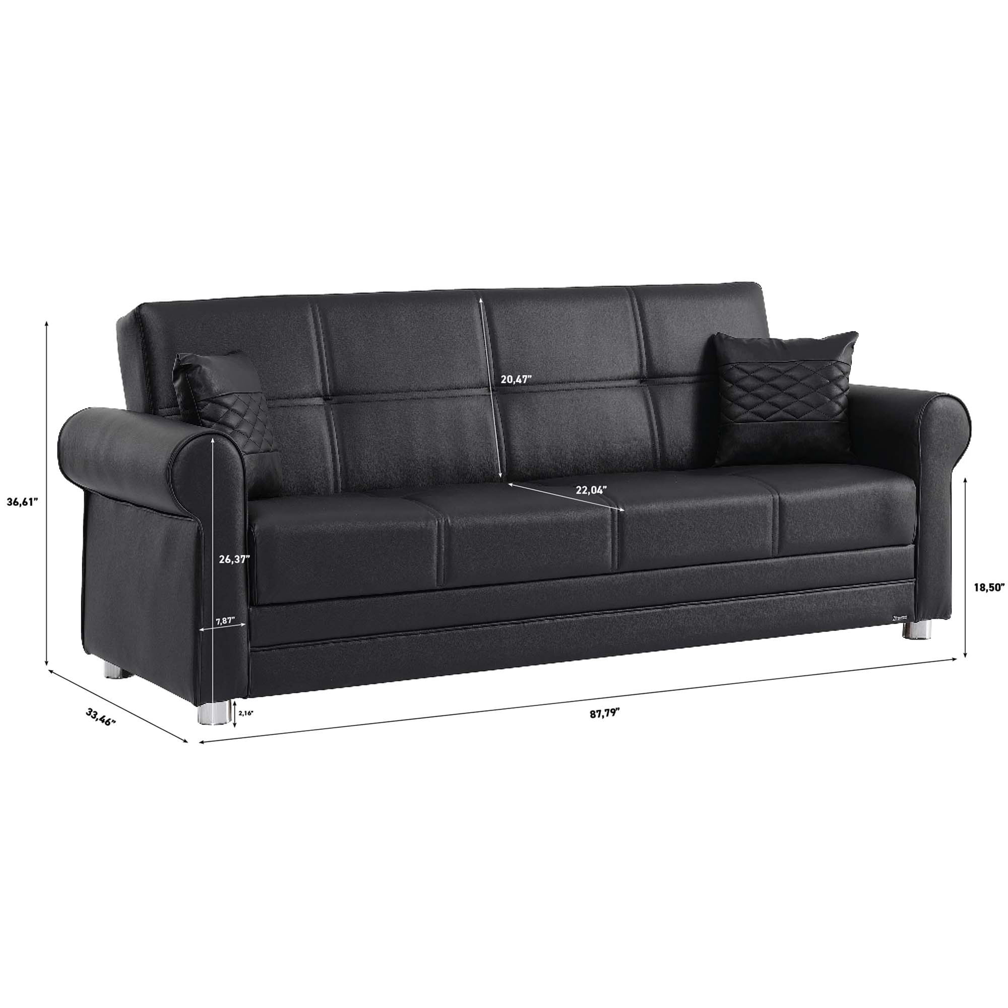 Ottomanson Convertible Sleeper Sofa Bed with Hidden Storage, Firm Comfort Couch, Black