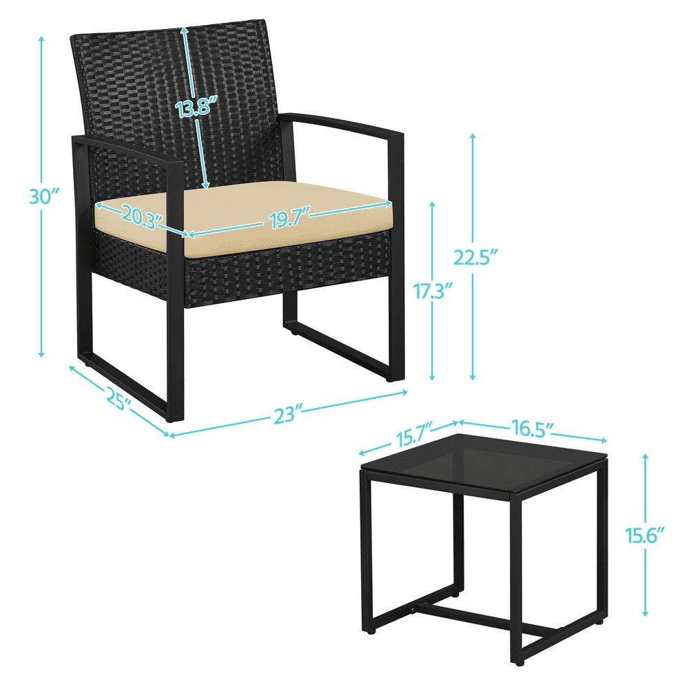 Alden Design 3-Piece Bistro Set with Rattan Chairs for Outdoor Patio and Balcony, Beige Cushions