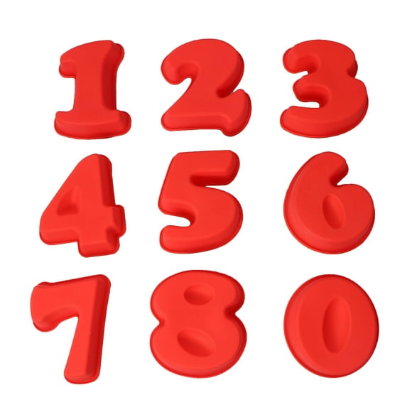 MasteelfCA 9 Pcs Silicone Cake Mold Number 0-8 Shape Nonstick Reusable Chocolate Mold Cake Dessert Decorating Tool for Wedding Birthday Anniversary (Red)