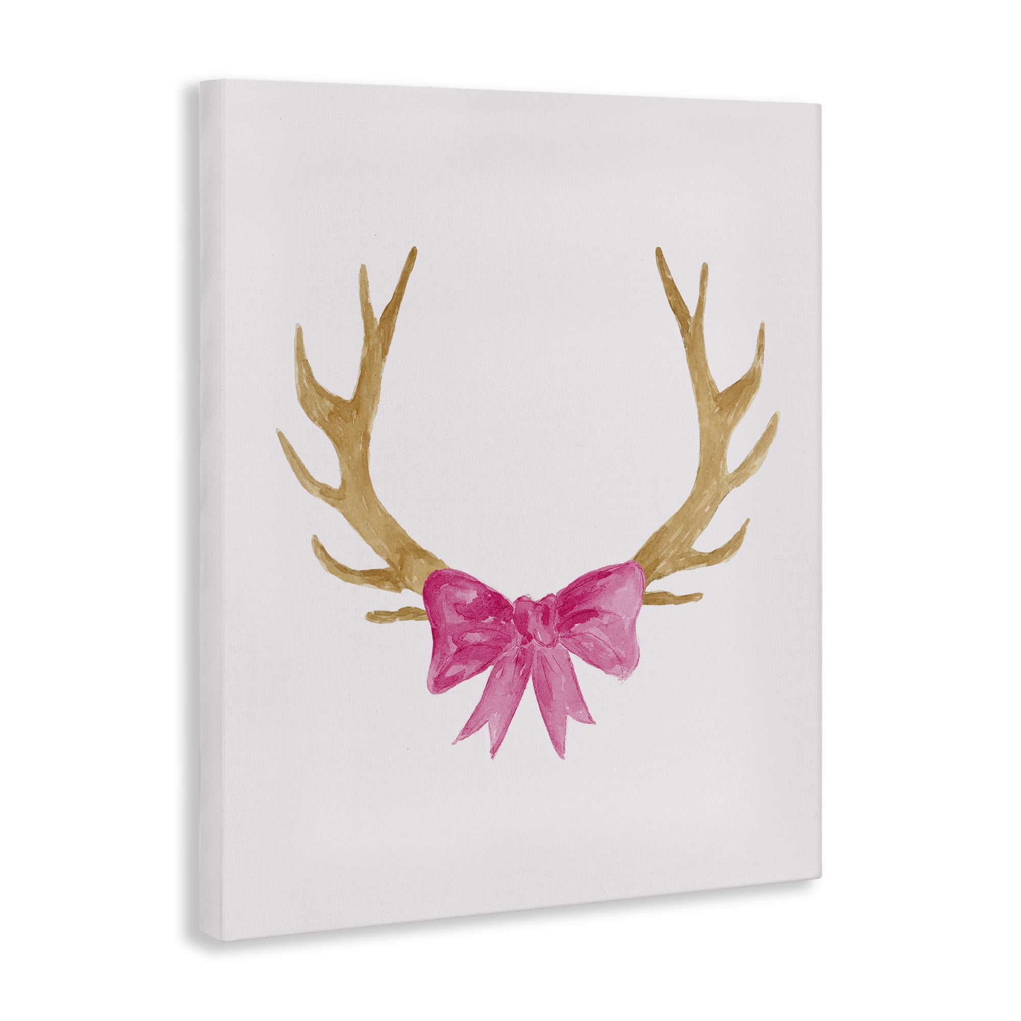 Stupell Industries Bow On Deer Antlers Animals Painting Wrapped Canvas Art Print Wall Art, 16 x 20
