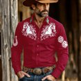 thumbnail image 2 of Holiday Shirt for Men Long Sleeve Denim Western Style Button Comfort Modern Beach Clothes for Men,Red,4XL, 2 of 4