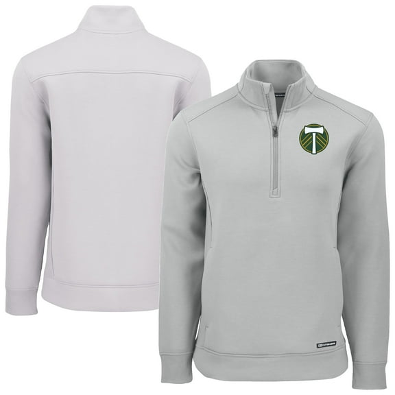 Men's-Cutter & Buck  Gray Portland Timbers Roam Eco Recycled Tri-Blend Quarter-Zip Sweatshirt