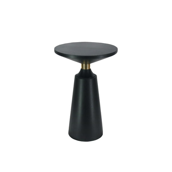Fawn 20 Inch Side End Table- Black Mango Wood Round Top with Pedestal Base