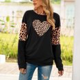 thumbnail image 3 of Tops de manga larga para mujer, cuello redondo, bloque de color leopardo, blusas casuales de moda, camisetas para el hogar, oficina, fecha, cumpleaños, negro, XL, 3 of 6