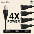 Luxury Office 4 Way Outlet Splitter 3 Prong Split Extension Cord For Home Office 1.5 ft Pack of