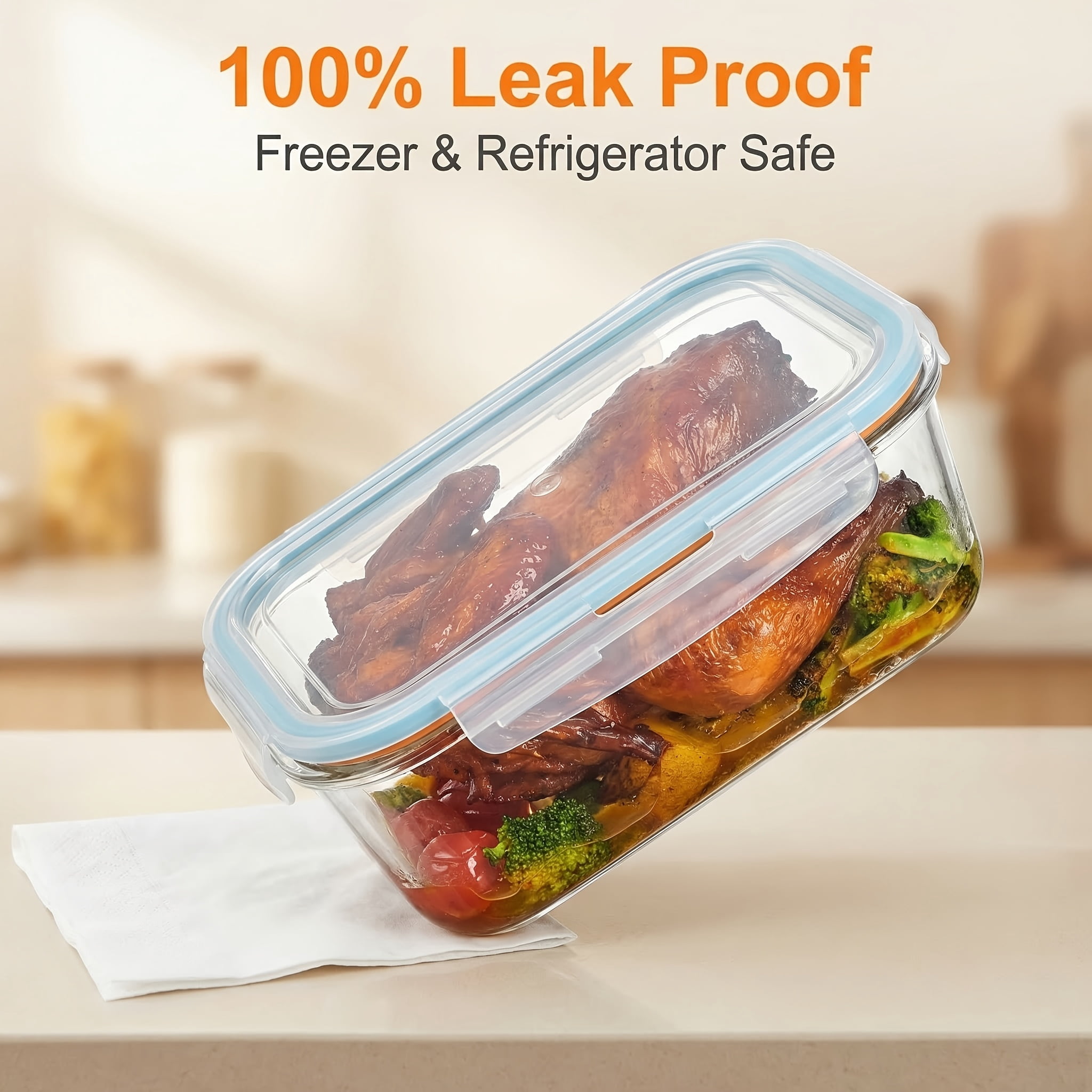 2 Pack Large Glass Food Storage Containers, 63 oz Extra Large Meal Prep Container Set with Airtight Locking Lids, Leak-Proof & BPA-Free