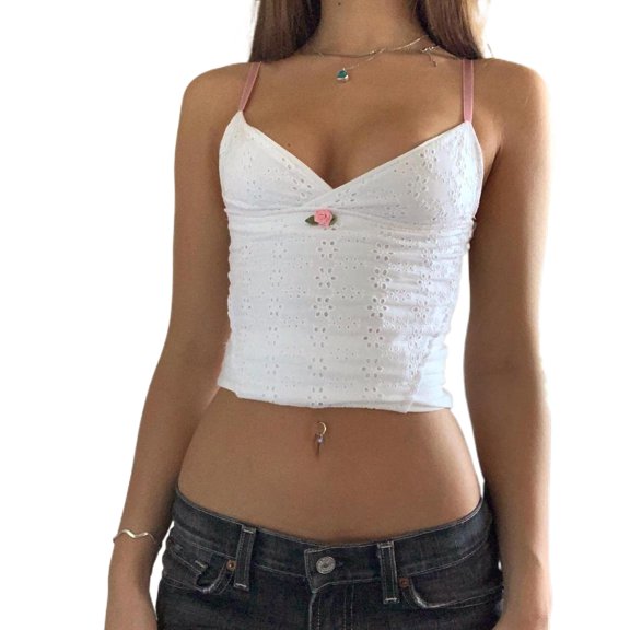Women Y2K Retro V Neck Crop Cami Tops Aesthetic Fairy Grunge 90s Vintage Tank Tops Streetwear