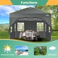 thumbnail image 5 of COBIZI 10x10 Pop Up Canopy Tent with 4 Sidewalls, One-Push Setup, Glow Strips, 3 Heights, Air Vent, Waterproof UPF 50+, Carry Bag, Sandbags, Stakes & Ropes for Outdoor Party & Beach, Gray, 5 of 8