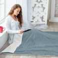 thumbnail image 4 of PAVILIA Reversible Sherpa Fleece Throw Blanket Slate Dusty Blue, Plush Flannel Throw, Ultra Soft Warm Ribbed Microfiber Blanket for Sofa Couch Bed, Luxury Thick Striped Blanket, Blue, 50x60, 4 of 7