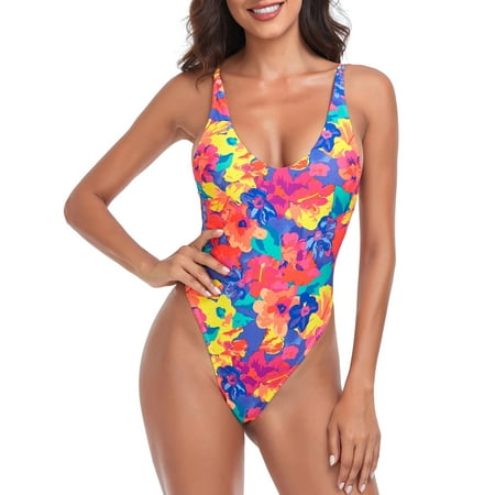 RELLECIGA Women s Floral High Cut Low Back One Piece Thong Swimsuit Low Neck Sexy Bathing Suit Monokini Thong One Piece Swimwear Black Polka Dot