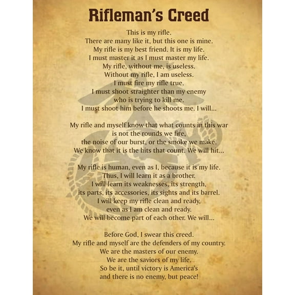 Rifleman's Creed  Military Wall Art Print, Motivational Patriotic Decor for Home, Office, Bedroom & Living Room