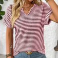 thumbnail image 5 of yunLCZ Ladies Blouse Discounted Womens Casual Cap Short Sleeve Tops Trendy Summer V Neck Loose Striped Casual Basic T Shirts Tee Blouses Office casual blouse with leggings, 5 of 7