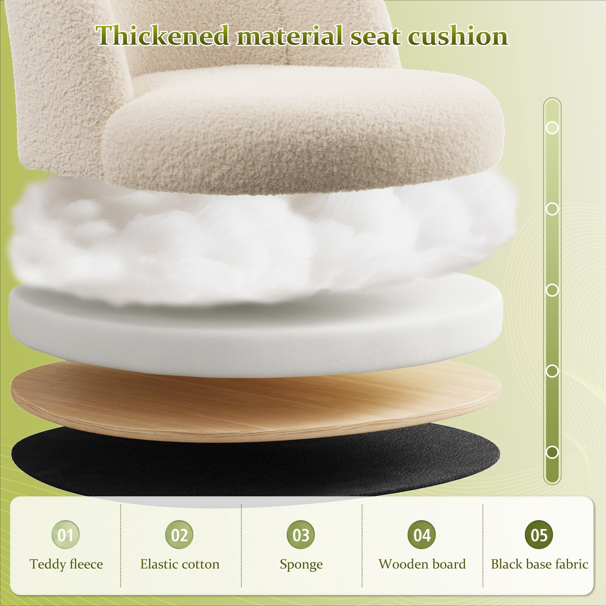 Romorgniz Vanity Chair Height Adjustable Desk Chair with Wheels, Armless Office Chair with Soft Lumbar Support for Small Space, Bedroom, Home office, Cream