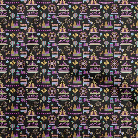 oneOone Cotton Cambric Black Fabric Circus Craft Projects Decor Fabric Printed By The Yard 56 Inch Wide-aD