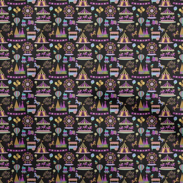 oneOone Polyester Spandex Black Fabric Circus Craft Projects Decor Fabric Printed By The Yard 56 Inch Wide-aC