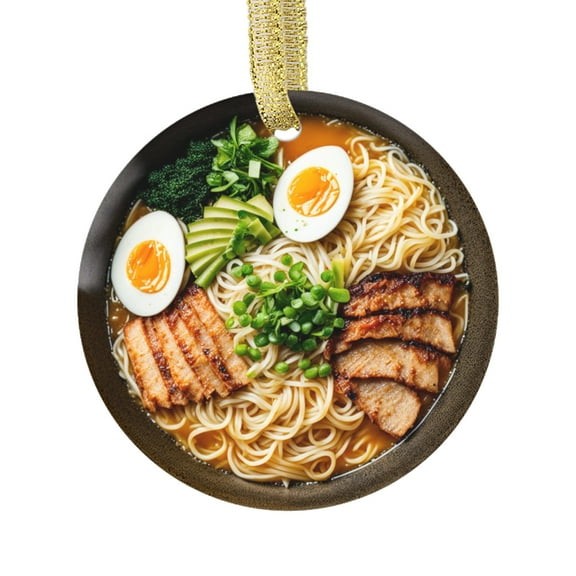 Bowl of Ramen Cute Noodle Soup Food Themed Double Sided Ceramic Foodie Novelty Holiday Christmas Xmas Ornament Gift (Flat Printed Design, NOT 3D)