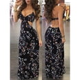 thumbnail image 2 of Franhais Women Spaghetti Strap Summer Dress, V-neck Floral Printing Long Dress, Bohemian Sexy Backless Dress, 2 of 6