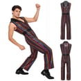 thumbnail image 3 of TiaoBug Men's Retro 70s Outfit Disco Dance Jumpsuit Sleeveless Shiny Metallic V-Neck Bodysuit Clubwear Rainbow L, 3 of 7