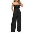 thumbnail image 1 of Kcodviy Women Solid Ruffle Lace Jumpsuit with Pockets for Women Sleeveless Lace Up Jumpsuit for Women Medium Length Straight Trousers Womens Jumpsuits, 1 of 5
