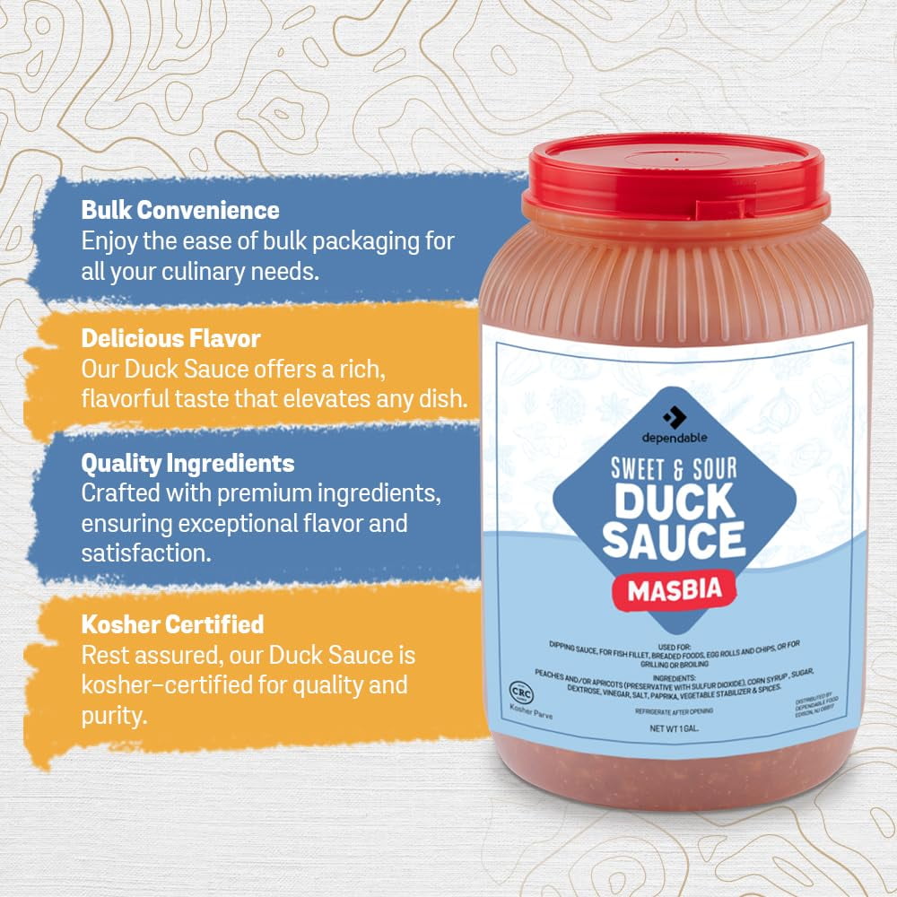 Dependable Sweet and Sour Duck Sauce, Kosher Duck Sauces in Airtight Container, 1-Gallon Bulk Jug