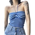thumbnail image 1 of VISgogo - Chaleco de verano para mujer con cuello halter, estampado de rayas, sin mangas, fruncido, ajustado, recortado, sin mangas, camisola de punto VISgogo  moda, 1 of 9