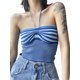 thumbnail image 1 of VISgogo - Chaleco de verano para mujer con cuello halter, estampado de rayas, sin mangas, fruncido, ajustado, recortado, sin mangas, camisola de punto VISgogo  moda, 1 of 9