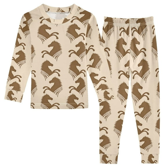 joogoo Horses 2 Piece Long Sleeve Tee and Pants Cotton Pajama Set 5Y