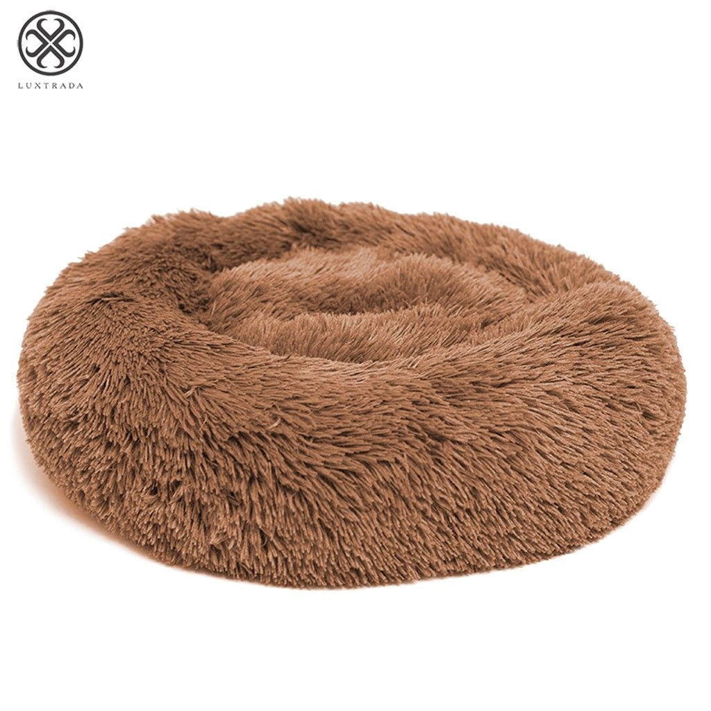 Luxtrada Original Cat and Dog Bed Luxury Shag Fur Donut Cuddler Round Donut Dog Beds Indoor Pillow Cuddler for Medium Small Dogs (M,Brown)