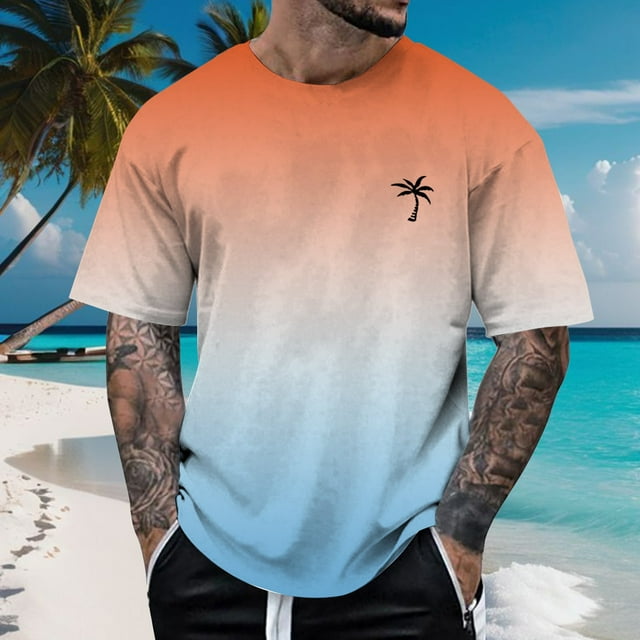 Men T Shirts Male Spring and Summer All Print Short Sleeve Round Neck T Shirt Floral Fashion Trend Tops