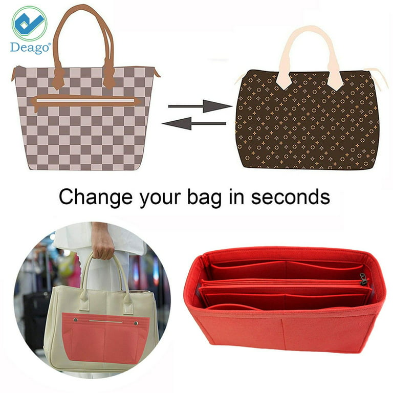 Deago Handbag Organizer Felt Insert Bag in Bag with Zipper Purse Tote  Shaper For LV Speedy Neverfull Le Pliage (9.84*3.9*3.15) 