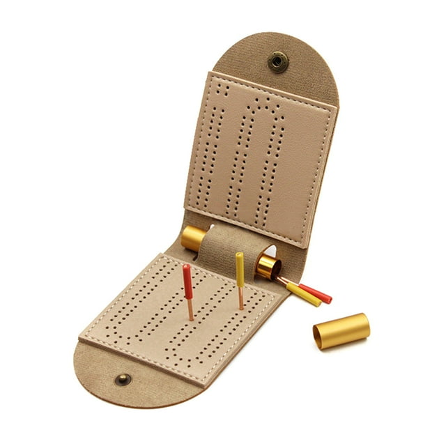 Visland Ensemble de Planche de Cribbage Portable en Similicuir, Ensemble de Jeu de Planche de Cribbage de Voyage avec 4 Piquets de Planche de Cribbage en Métal et Fente de Rangement pour les Passionnés de Cribbage